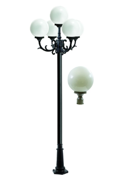 Dabmar Lighting GM2405-L45-40K-BZ Cast Alum 5 Post Top Fixture Pole + Base 120V GU24 5X LED 45W 4000K in Bronze Finish
