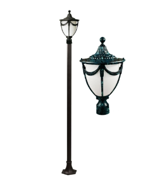 Dabmar Lighting GM4801-L6-RGBW-VG Cast Aluminum 1 Post Top Fixture Pole + Base, E26, Color Temperature RGBW, Verde Green Finish