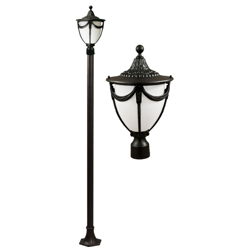 Dabmar Lighting GM4801-L9-40K-B LED Cast Aluminum 1 Post Top Fixture Pole W/ Base, 120V, GU24, Color Temperature 4000K, Black Finish