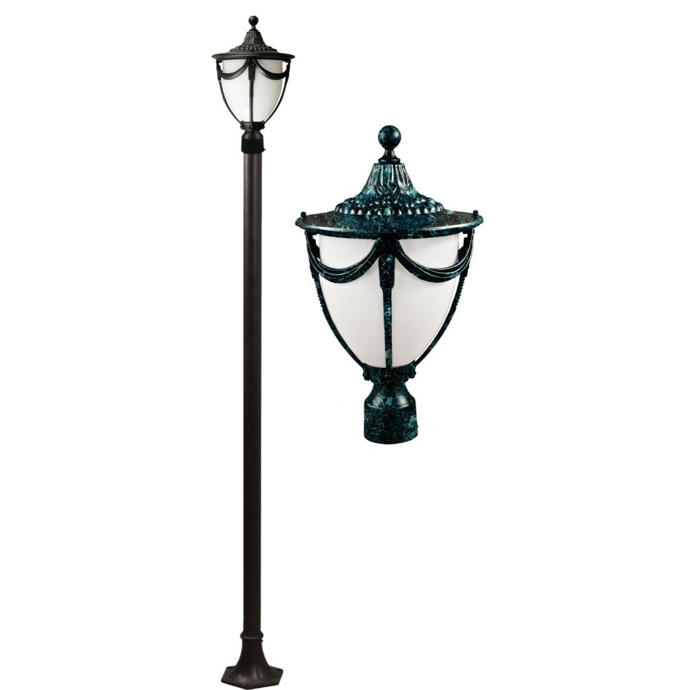 Dabmar Lighting GM4801-L9-40K-VG LED Cast Aluminum 1 Post Top Fixture Pole W/ Base, 120V, GU24, Color Temperature 4000K, Verde Green Finish