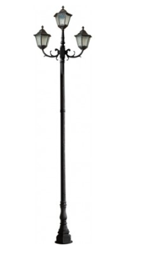 Dabmar Lighting GM8122-BZ 3 Light Cast Aluminum 2 Post Top Fixture Pole + Base 120V E26 No Lamp, Voltage 120V, Bronze Finish