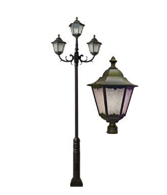 Dabmar Lighting GM8124-L120-65K-B Cast Aluminum 4 Post Top Fixture Pole + Base, E26, 4X LED, Color Temperature 6500K, Black Finish