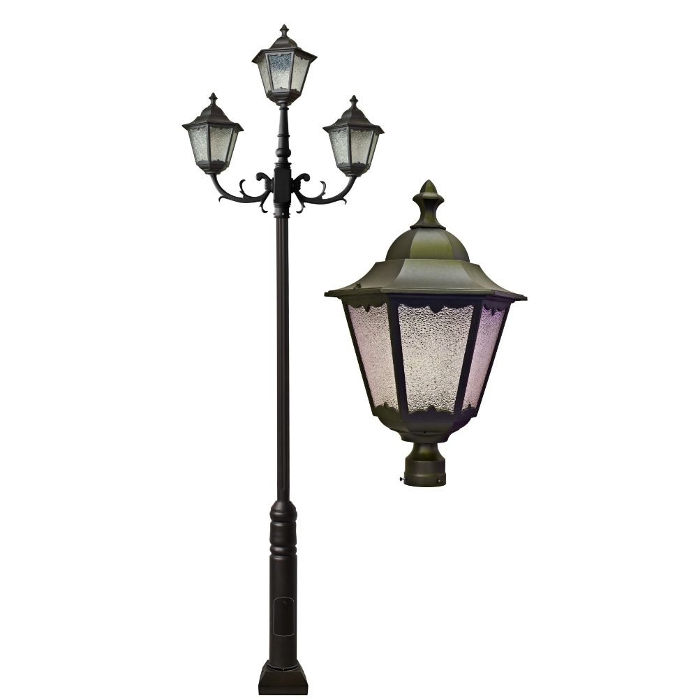 Dabmar Lighting GM8125-L150-30K-BZ LED Cast Aluminum 5 Post Top Light Fixture Pole W/ Base, 5X, 85V-265V, Color Temperature 3000K, Bronze Finish