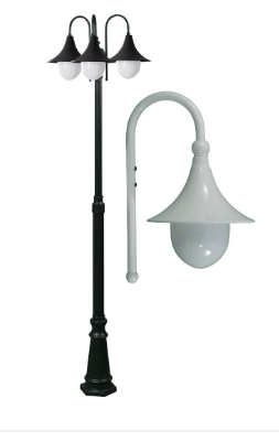 Dabmar Lighting GM9903-L27-27K-W Cast Alum 3 Post Top Fixture Pole + Base 120V GU24 3X LED 27W 2700K in White Finish
