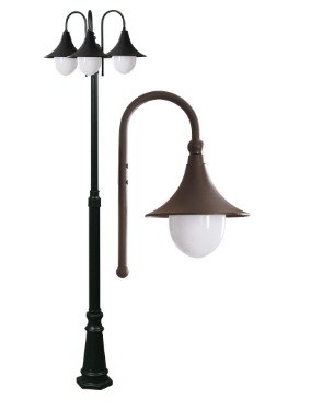 Dabmar Lighting GM9903-L27-40K-BZ Cast Alum 3 Post Top Fixture Pole + Base 120V GU24 3X LED 27W 4000K in Bronze Finish