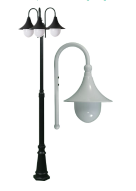 Dabmar Lighting GM9903-L27-40K-W Cast Alum 3 Post Top Fixture Pole + Base 120V GU24 3X LED 27W 4000K in White Finish