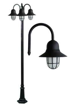 Dabmar Lighting GM9913-L18-60K-B Cast Alum 3 Post Top Fixture Pole + Base 120V E26 3X LED 18W 6000K in Black Finish