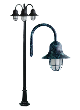 Dabmar Lighting GM9913-L18-30K-VG Cast Alum 3 Post Top Fixture Pole + Base 120V E26 3X LED 18W 3000K in Verde Green Finish