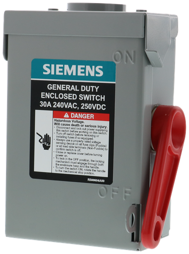 Siemens GNF221RA A Series Type VBII Non-Fused Low Voltage General Duty Safety Switch, 240 VAC, 250 VDC, 30 A, 3 hp, 5 hp, 2 Poles