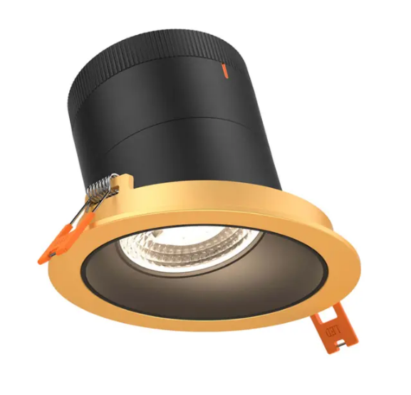 Dals Lighting RC03-CC-60-SLBK-TGD Versa 3" Black Modular Downlight, Slope Ceiling 60 degree Beam Angle Wattage & CCT Selectable - Gold Trim