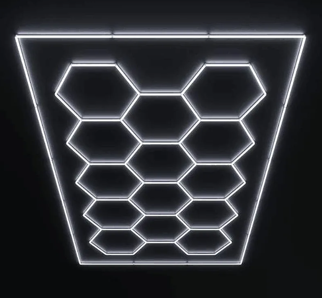 Westgate HEX-96X190-534W-65K-UNIV Hex Car Shop Decorative Light Kit with Frame, 46" 16W/Pcs, 18" 6W/Pcs, Wattage 534W, Lumens 130 LM/W, Multi-Color Temperature 6500K