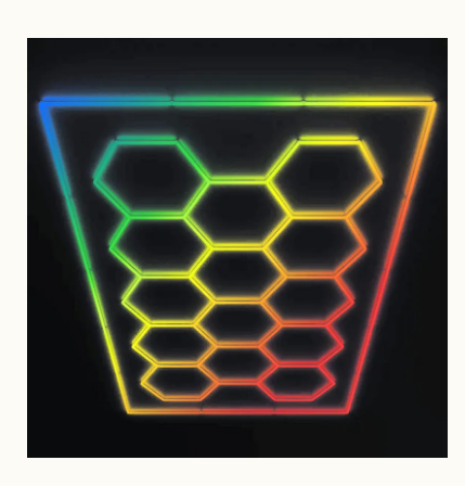 Westgate HEX-96X190-RGB-RC-BT RGB Hex Car Shop Decorative Light Kit with Frame, 96’’ X 190" Westgate App or Remote Control, 46’’ 16W/PCS, 18’’ 6W/PCS, Watt 534W, Lumens 130LM/W, CCT RGB