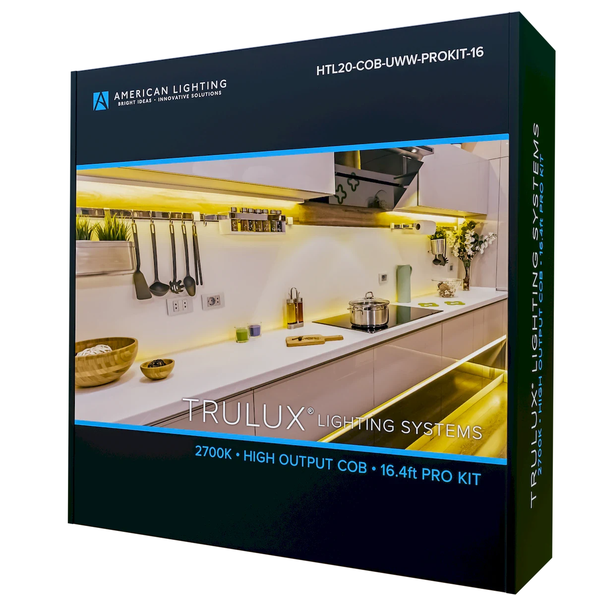 American Lighting HTL-COB-UWW-PROKIT-16 igh Output COB Tape Light IP54 2700K Pro Kit – 24V DC, 369LM/ft, 90 CRI, Dimmable, 16.4ft Complete Set (cULus Listed, Damp Location Rated)