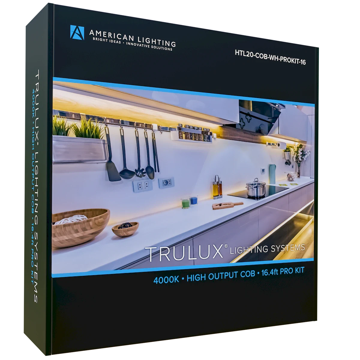 American Lighting HTL-COB-WH-PROKIT-16 High Output COB Tape Light IP54 4000K Pro Kit – 24V DC, 460LM/ft, 90 CRI, Dimmable, 16.4ft Complete Set (cULus Listed, Damp Location Rated)