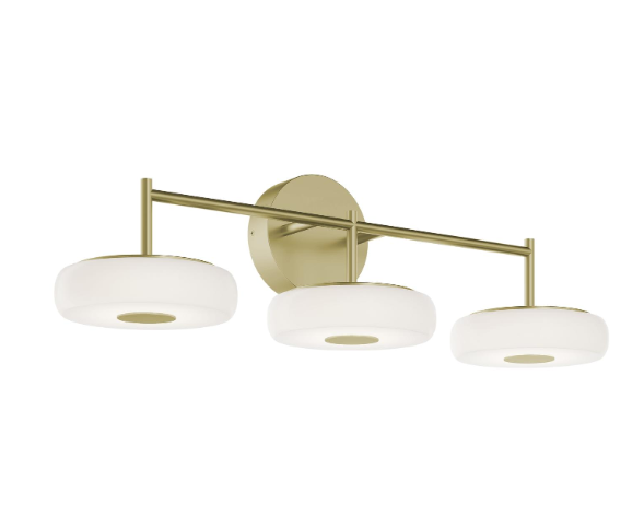 AFX Lighting JUNV3008LAJUDLB June 3 Light 8 Inch LED Wall Sconce Light, 120-277V, Watt 30W, Selectable 5CCT Light Antique Brass Finish