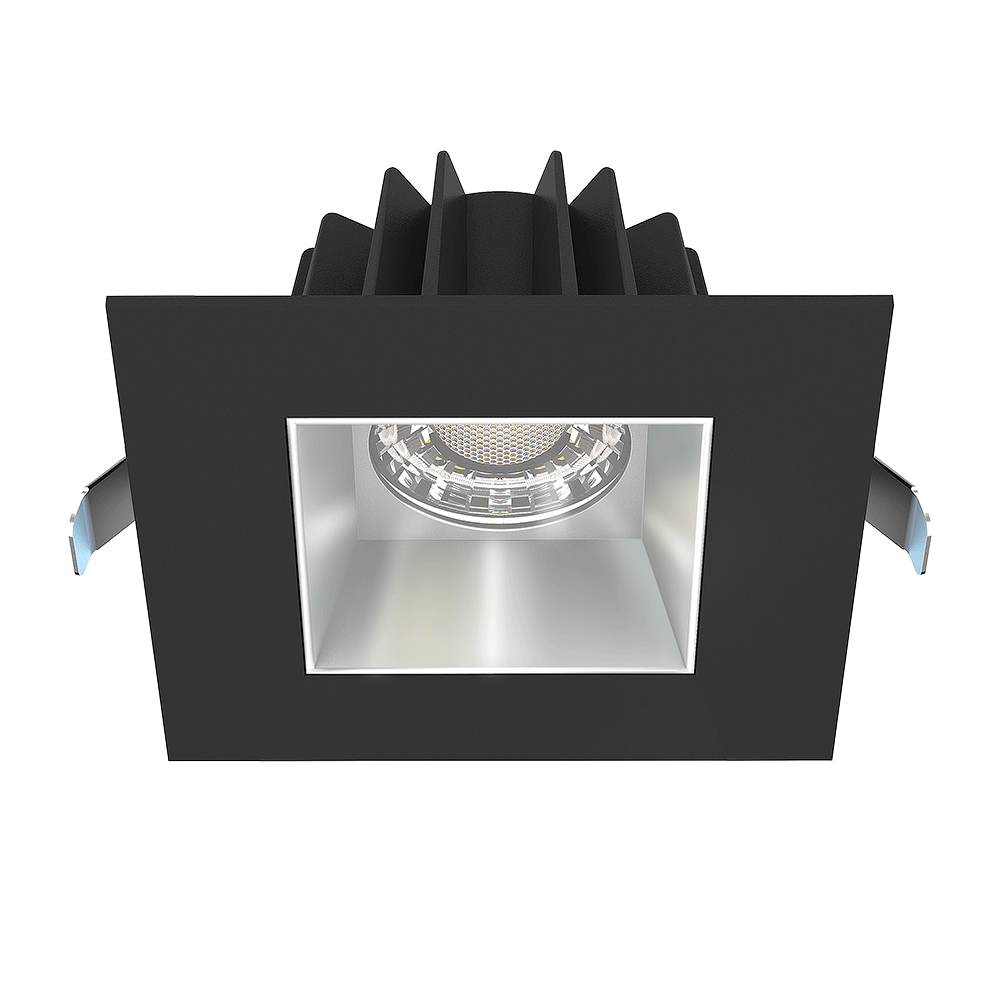 Lotus LED Lights JXL-COB04-S15W-5CCT-BK-4SR-SM-AZ 4" Square Residential Recessed LED Downlight - 15W 5CCT (2700K-5000K), TRIAC Dimmable, Black Trim/Alzak Reflector, Airtight, cETLus-Certified for Insulated/Damp Ceilings