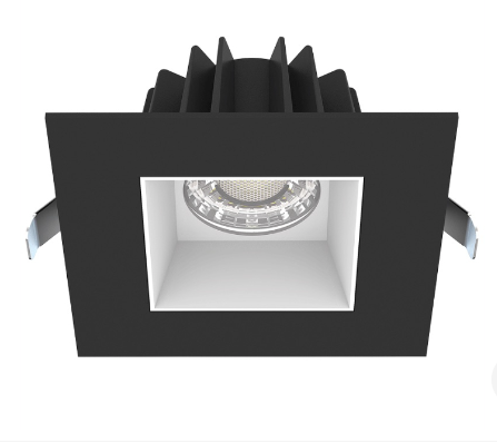 Lotus LED Lights JXL-COB04-S15W-CCT-BK-4SR-SM-WH 15 Watt 4" Square Economy Regressed Led Downlight - Black Trim / White Smooth Reflector - 3k / 4k / 5k - 1,335 Lumens - 120v