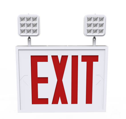 Keystone KT-EC-STNY1-WH3RW-SU-HO Exit Combo | Steel | NYC Compliant | Style 1 | White Color | Single or Double Facing | Red Lettering | 6500K Dual Heads | Surface Mount | 120-277 Vac Input | Emergency Battery Backup | High Lumen Output