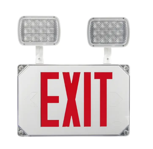 Keystone KT-EC-TP3-WH3RW-SD LED Exit Emergency Combo - Wet Location - Single or Double Face - Red Letters - 120-277V - Battery Backup - White