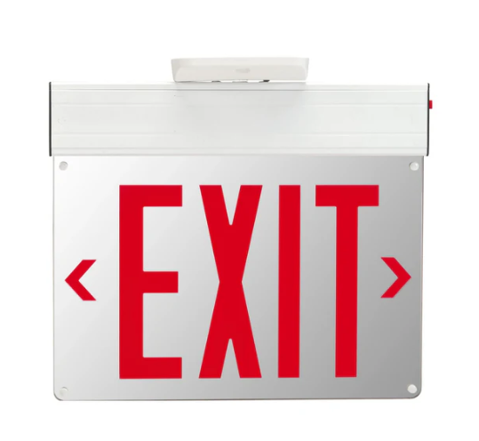 Keystone KT-EX-ELNY2-WH3RL-SD Exit Sign | Edge Lit | NYC Compliant | Style 2 | White Color | Single or Double Facing | Red Lettering | Surface Mount | 120/277 Vac Input | Emergency Battery Backup