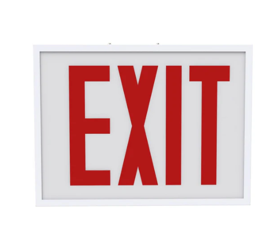 Keystone KT-EX-STCH1-WH1RL-SU Exit Sign | Steel | Chicago Compliant | Style 1 | White Color | Single Facing | Red Lettering| Surface Mount | 120-277 Vac Input | Emergency Battery Backup