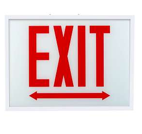 Keystone KT-EX-STCH1-WH1RL-SU /ED Exit Sign | Steel | Chicago Compliant | Style 1 | White Color | Single Facing | Red Lettering| Surface Mount | 120-277 Vac Input | Emergency Battery Backup | Additional Faceplate Included: EXIT DOUBLE ARROW