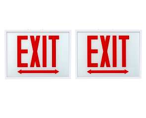Keystone KT-EX-STCH1-WH1RL-SU /EDD Exit Sign | Steel | Chicago Compliant | Style 1 | White Color | Single Facing | Red Lettering| Surface Mount | 120-277 Vac Input | Emergency Battery Backup | Additional Faceplate Included: EXIT DOUBLE ARROW x2