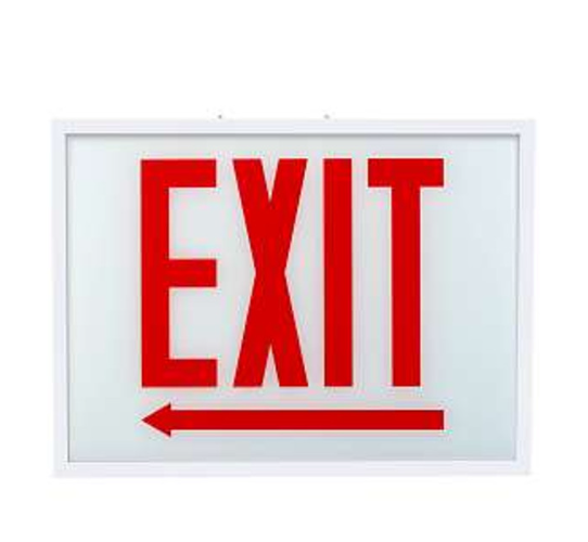 Keystone KT-EX-STCH1-WH1RL-SU /EL Exit Sign | Steel | Chicago Compliant | Style 1 | White Color | Single Facing | Red Lettering| Surface Mount | 120-277 Vac Input | Emergency Battery Backup | Additional Faceplate Included: EXIT LEFT ARROW