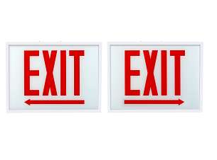 Keystone KT-EX-STCH1-WH1RL-SU /ELR Exit Sign | Steel | Chicago Compliant | Style 1 | White Color | Single Facing | Red Lettering| Surface Mount | Emergency Battery Backup | Additional Faceplate Included: EXIT LEFT ARROW + EXIT RIGHT ARROW