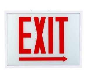 Keystone KT-EX-STCH1-WH1RL-SU /ER Exit Sign | Steel | Chicago Compliant | Style 1 | White Color | Single Facing | Red Lettering| Surface Mount | 120-277 Vac Input | Emergency Battery Backup | Additional Faceplate Included: EXIT RIGHT ARROW