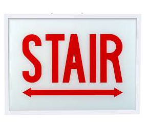 Keystone KT-EX-STCH1-WH1RL-SU /SD Exit Sign | Steel | Chicago Compliant | Style 1 | White Color | Single Facing | Red Lettering| Surface Mount | 120-277 Vac Input | Emergency Battery Backup | Additional Faceplate Included: STAIR DOUBLE ARROW