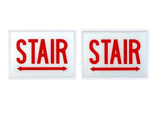 Keystone KT-EX-STCH1-WH1RL-SU /SDD Exit Sign | Steel | Chicago Compliant | Style 1 | White Color | Single Facing | Red Lettering| Surface Mount | 120-277 Vac Input | Emergency Battery Backup | Additional Faceplate Included: STAIR DOUBLE ARROW x2