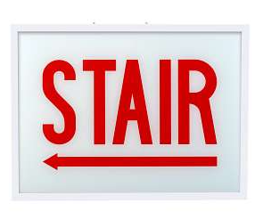 Keystone KT-EX-STCH1-WH1RL-SU /SL Exit Sign | Steel | Chicago Compliant | Style 1 | White Color | Single Facing | Red Lettering| Surface Mount | 120-277 Vac Input | Emergency Battery Backup | Additional Faceplate Included: STAIR LEFT ARROW
