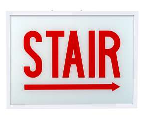 Keystone KT-EX-STCH1-WH1RL-SU /SR Exit Sign | Steel | Chicago Compliant | Style 1 | White Color | Single Facing | Red Lettering| Surface Mount | 120-277 Vac Input | Emergency Battery Backup | Additional Faceplate Included: STAIR RIGHT ARROW