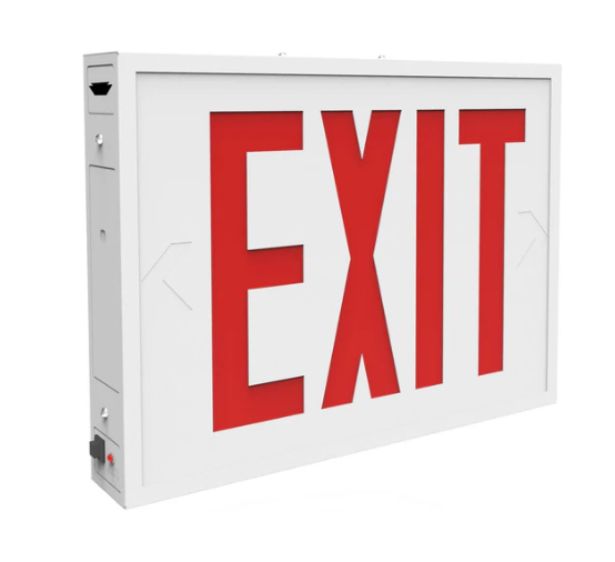 Keystone KT-EX-STNY1-WH3RL-SU Exit Sign | Steel | NYC Compliant | Style 1 | White Color | Single Facing | Red Lettering| Surface Mount | 120-277 Vac Input | Emergency Battery Backup
