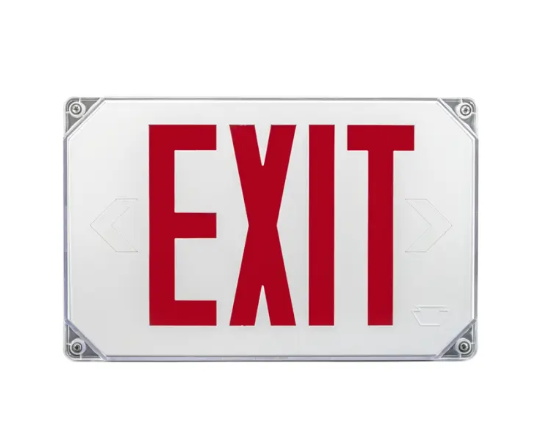 Keystone KT-EX-TP2-WH3RL-SD LED Exit Sign - Wet Location - Single or Double Face - Red Letters - 120-277V - Battery Backup - White