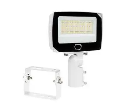 Keystone KT-FLED100PS-R4A-UNV-8CSB-VDIM-W LED Flood Light w/ Photocell, Selectable Wattage, Voltage 120V-277V, Multi-Color Temperature, White