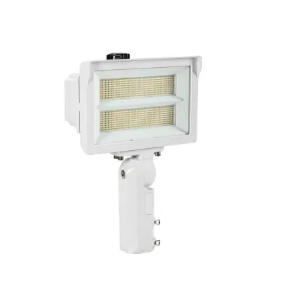 Keystone KT-FLED140PS-R2C-UNV-8CSB-VDIM-W 100/140W LED Flood Light with Photocell, 6Hx6V, 120V-277V, CCT Select, White Finish