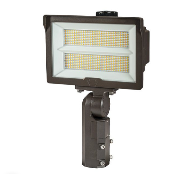 Keystone KT-FLED290PSHV-R2B-UNV-8CSB-VDIM /TAA 290W LED Flood Light feat. Power Select, Color Select. Photocell. 277-480V Input,Standard Bronze Housing. Distribution, Slip Fitter and Trunnion Mount Included. TAA Compliant
