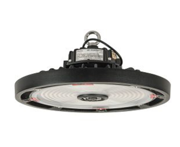 Keystone KT-RHLED200PS-14C-8CSB-VDIM-P /TAA Round Highbay Fixture feat. Power Select & Color Select, 200W/150W/100W, 120-277V, 3000K/4000K/5000K, 0-10V Dimming, Built in sensor receptable. TAA compliant
