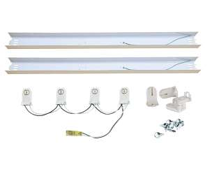 Keystone KT-RKIT-SP-W-82-C4-4LED-DP 4 Lamp 8ft strip LED tube ready kit. Pre-Wired 4.25in Ballast Cover Kit for Direct Drive LED Tubes; Includes (2) 4 Ballast Covers, (1) Wiring Harness with Sockets, (4) Additional Sockets, and (8) Tek Screws