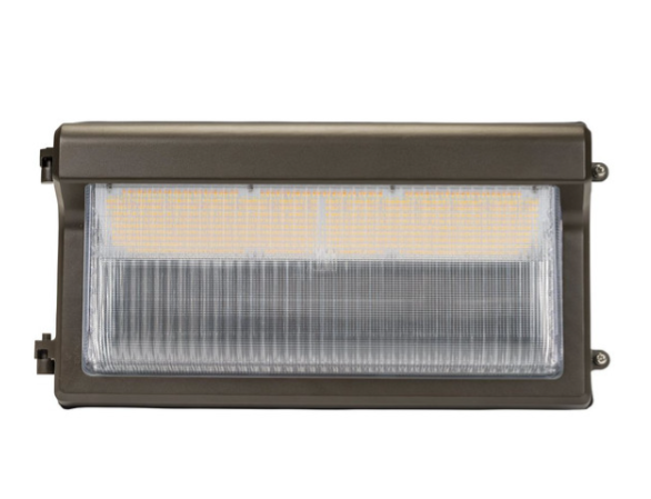Keystone KT-WPLED120PS-L4-8CSB-VDIM /TAA 120W LED Slim Open Face Wall Pack, Power Select 120/100/80W, Color Select 30/40/50K, 120-277V Input, 0-10V Dimmable, Photocell, Bronze Housing. TAA compliant