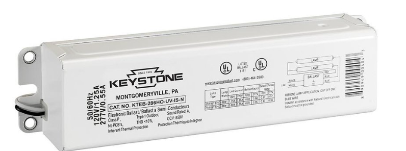 Keystone KTEB-286HO-UV-IS-N-DP Electronic Ballast, T8/HO Lamp, 86 W Lamp, 120 to 277 VAC, Instant, 0.85 Ballast Factor