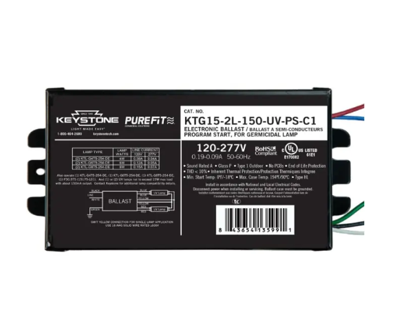 Keystone KTG15-2L-150-UV-PS-C1 Ballast for UV-C Germicidal Lamps - 1 or 2 Lamps - 150mA Output - 120-277V