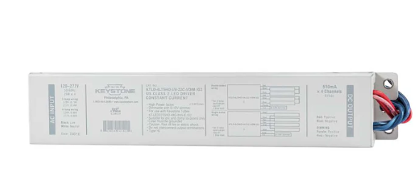 Keystone KTLD-4LT5HO-UV-22C-VDIM /G2 LED Driver For External Drive Type C LED Tubes Runs 3 Or 4 Of The KT-LED22T5HO-48G-8XX-E /G2 Lamps, 120-277V Input 0-10V