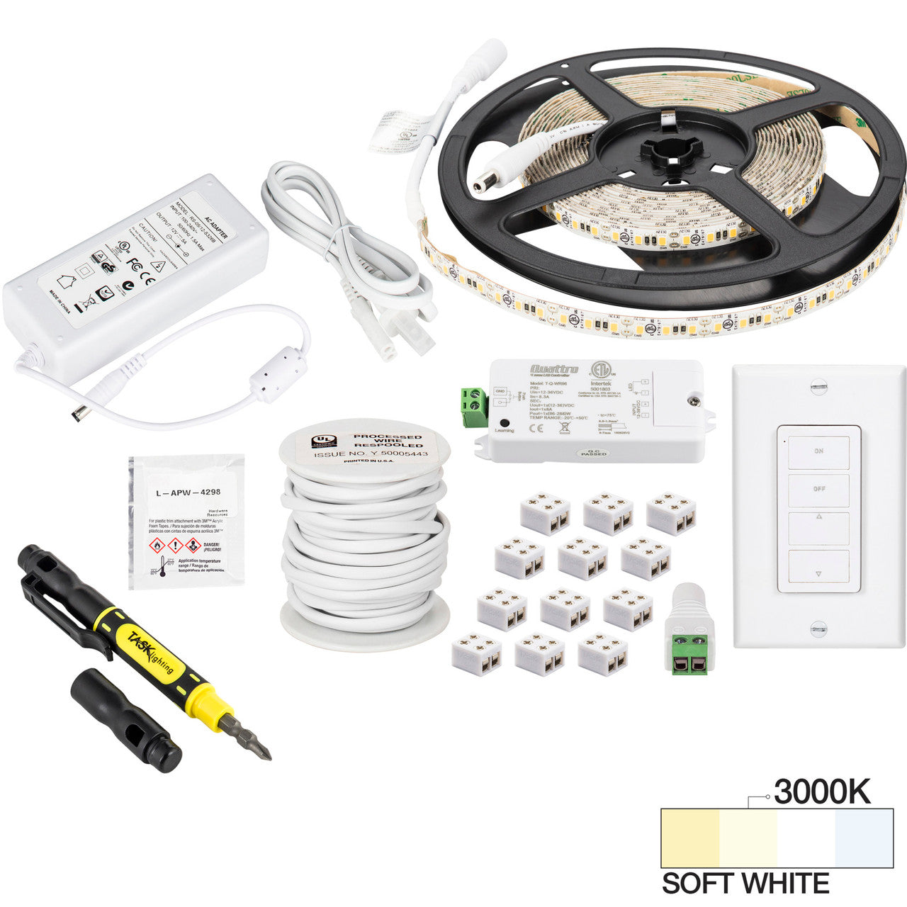 Task Lighting L-VURK-16-30 16 Ft. 225 Lumens Per Foot Vivid Uno Wireless Controller Retail Tape Light Kit, 1 Zone 1 Area, CCT 3000K Soft White