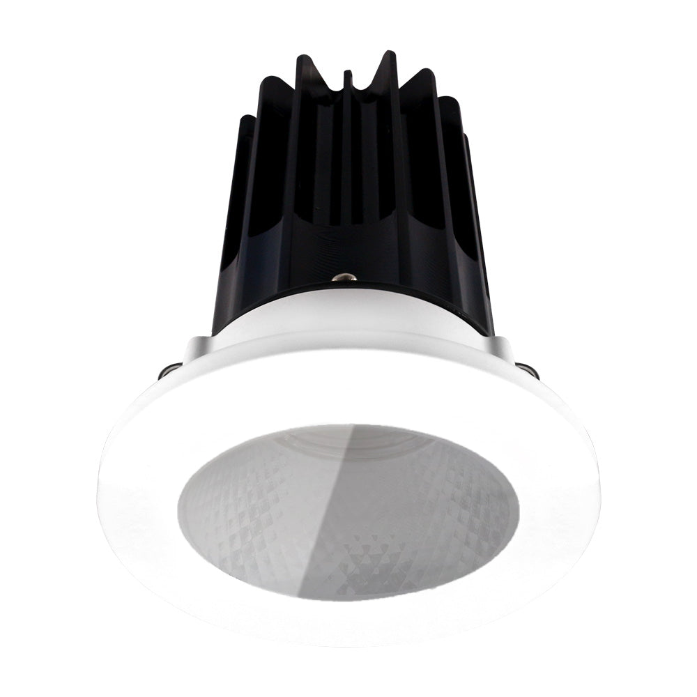 Lotus LED Lights LED-2-S15W-30K-2RRDM-2RST 2" High Output Round Recessed LED Designer Series Downlight – 15W – 3000K – 1000 lm – 38° Beam Angle – 90+ CRI – Diamond Reflector – White Shower Trim