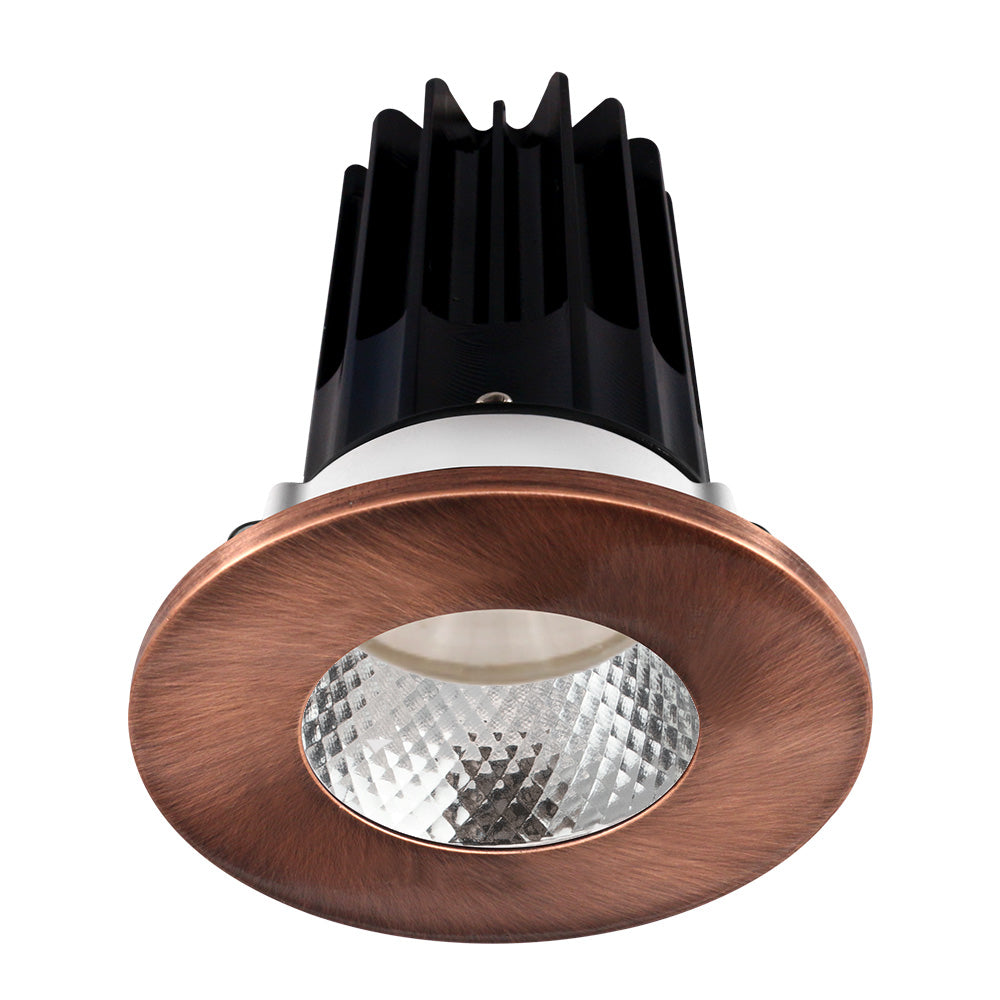Lotus LED Lights LED-2-S15W-5CCT-2RRDM-2RTCP 2" Round High Output Designer Series LED Recessed Downlight - 15W - 120V - Selectable Lumens - 5CCT - 38° Beam Angle With Diamond Reflector - Copper Trim