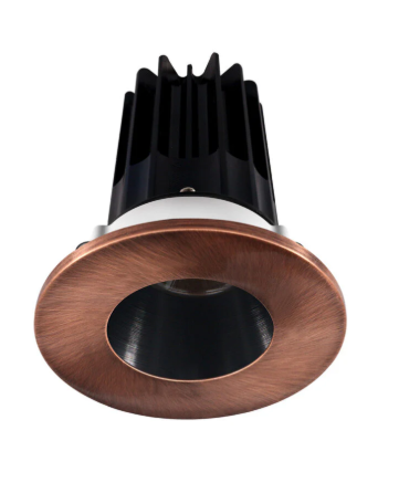 Lotus LED Lights LED-2-S8W2-3018K-2RRBK-2RTCP 2 inch Recessed Downlight 8W LED Dim to Warm 3000-1800K 600 lm - 38° Beam Angle - Black Reflector - Round Copper Trim - Type IC Damp Air-Tight T24 CRI 90+