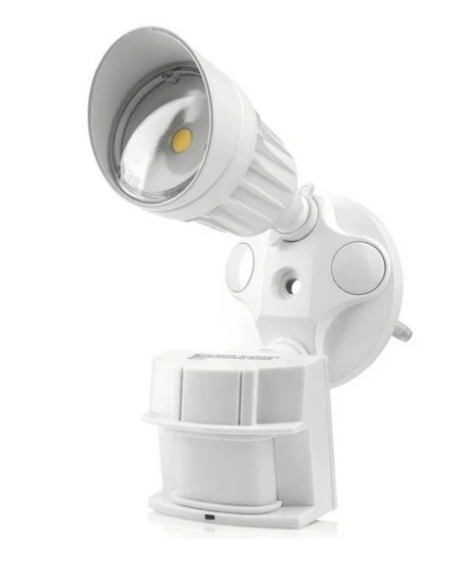 Cyber Tech Lighting LF10MH1-WH/DL-WW 10W LED Single Head Security Light w/ Motion Sensor, 820 lm, CCT 5000K, Finish White